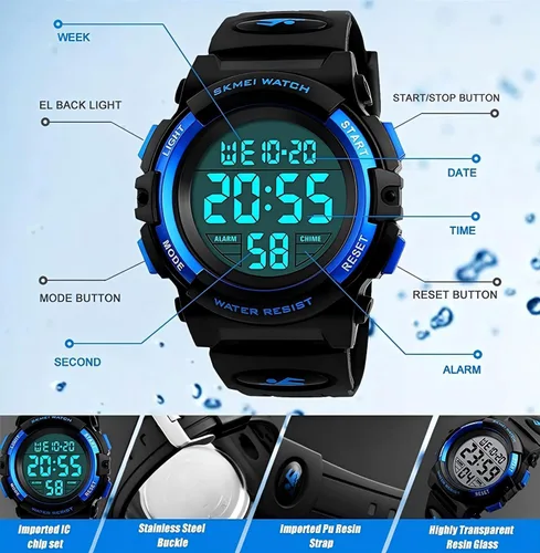 Vista 4 de MJSCPHBJK Reloj para niños, reloj para niños de 3 a 15 años, reloj digital deportivo al aire libre, multifuncional, cronógrafo LED 50 M, calendario