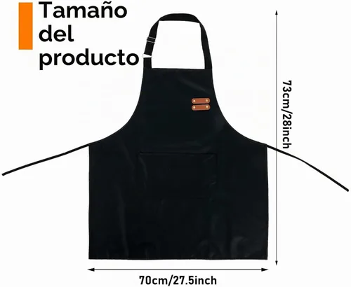 Vista 2 de Trinkrittey Delantal impermeable negro con un gran bolsillo, ajustable, ideal para lavar platos, cocinar, dibujar, mediano