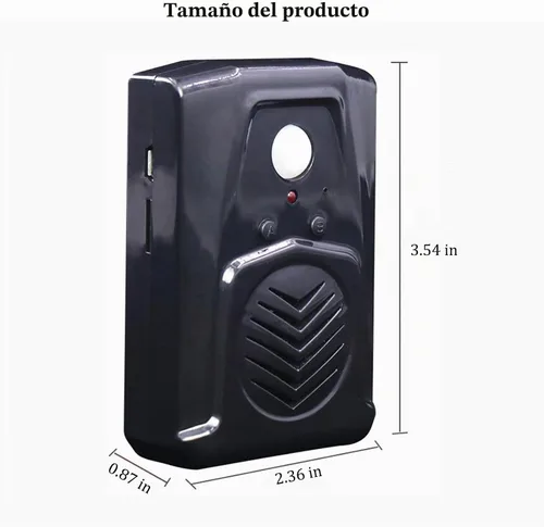 Vista 5 de Altavoz reproductor de sonido activado con sensor de movimiento PIR con cable USB, descarga tus propios archivos de audio MP3 para reproducir Negro