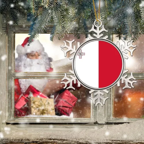 Vista 6 de Adornos de Navidad de metal con copo de nieve de Malta, recuerdo patriótico, regalo de recuerdo de país, adornos para árbol de Navidad, bandera