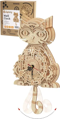 Vista 12 de Rompecabezas 3D para adultos Kit modelo Reloj Gato Reloj de madera para escritorio para niños Decoración para regalo de cumpleaños/Día de Navidad
