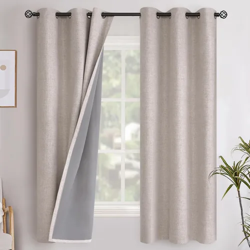 Vista 54 de YoungsTex - Cortinas opacas de lino para dormitorio, oscurecimiento de la habitación, cortinas con textura de lino, paneles con aislamiento térmico