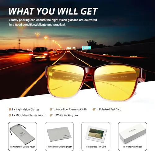 Vista 7 de URUMQI Gafas de conducción de visión nocturna para hombres y mujeres, lentes polarizados antirreflejos, lentes de alta definición amarillas