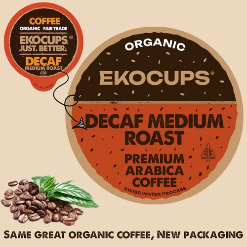 Vista 7 de EKOCUPS Cápsulas de café orgánico descafeinado con proceso de agua suiza de tostado medio, 30% más café por taza, café descafeinado de comercio