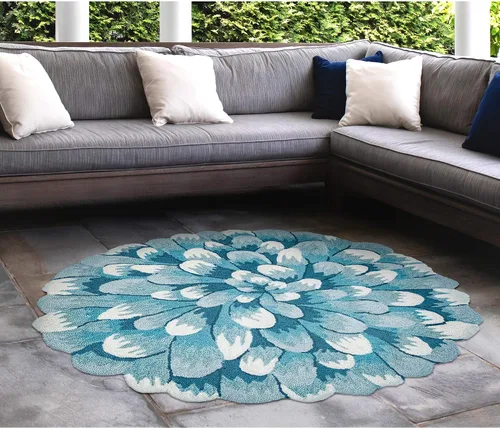 Vista 5 de Liora Manne Mum Aqua - Alfombra para interior/exterior, 3 pies, redonda