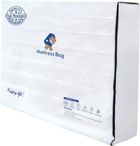 Vista 6 de Bolsa de colchón de plástico para almacenamiento en movimiento, funda de colchón impermeable con cremallera de 6 mil, protector de colchón