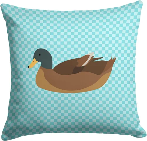 Vista 402 de Caroline's Treasures BB8163PW1414 Beltsville - Almohada decorativa de tela a cuadros pequeños, color blanco, pavo y gallina azul, lavable a máquina