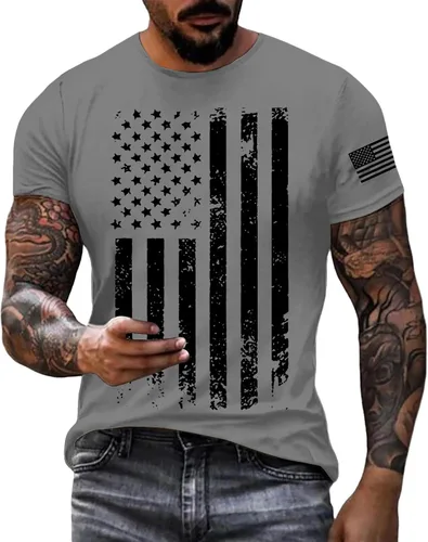 Vista 13 de Camisetas patrióticas para hombre del 4 de julio para el 4 de julio, camiseta patriótica de manga corta con cuello redondo y bandera estadounidense