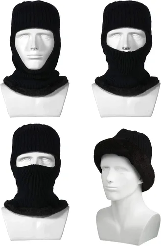 Vista 7 de 2 máscaras faciales de invierno para esquí, pasamontañas de punto cálido para hombres y mujeres, forro polar resistente al viento para deportes al