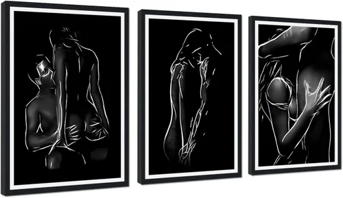 Vista 84 de Novatique 3 piezas de arte de pared sexy en blanco y negro para parejas desnudas, decoración de pared abstracta de amor para mujeres y hombres, arte