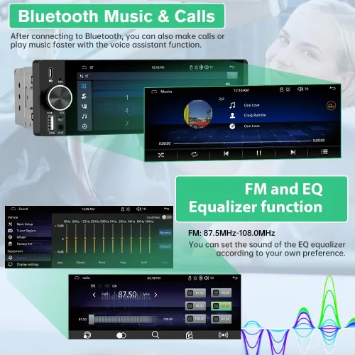 Vista 4 de Estéreo de coche de un solo DIN, CarPlay de 6.36 pulgadas y radio con pantalla táctil IPS Android Auto con Bluetooth con cámara de respaldo