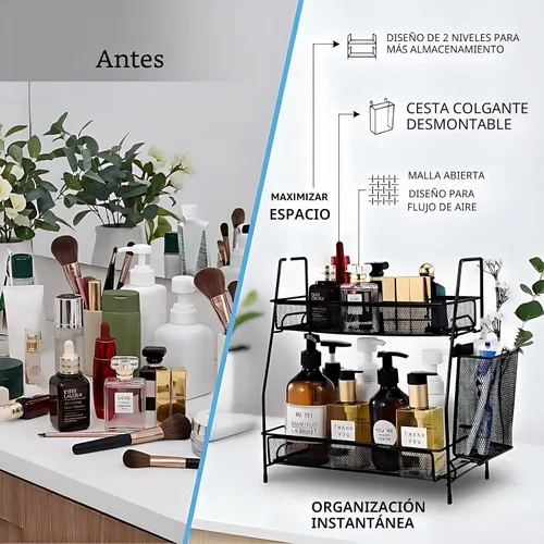 Vista 3 de LEMIKKLE Organizador de encimera de baño de 2 niveles, cuidado de la piel, organizadores de encimera de maquillaje, cocina, almacenamiento