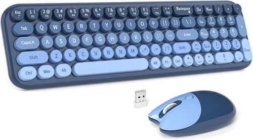 Vista 13 de MOFII Combo de teclado y mouse inalámbricos, teclado pequeño compacto con impresión grande, teclado retro de máquina de escribir de 2.4 GHz, mouse