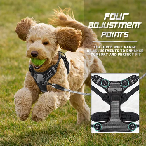 Vista 215 de BARKBAY - Arnés para perro sin tirones con clip frontal, material resistente y reflectante, asa de fácil control para pasear perros grandes