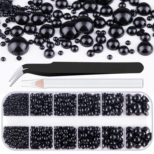 Vista 16 de 2700 perlas de espalda plana para manualidades de perlas para uñas