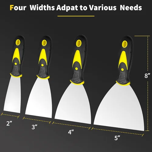 Vista 5 de Juego de 4 cuchillos de masilla (2, 3, 4, 5 pulgadas), raspador de pintura de acero inoxidable, herramienta de cuchillo para reparar paneles
