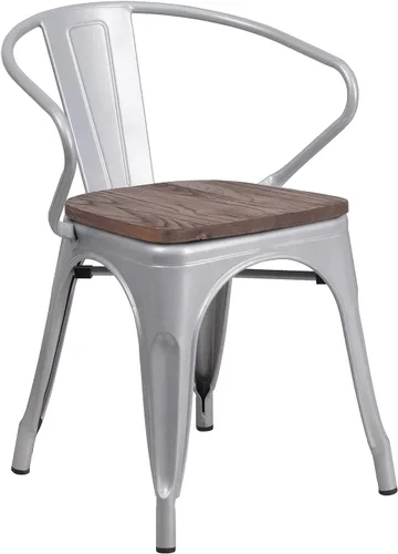 Vista 15 de Flash Furniture Silla de metal negro con asiento y brazos de madera