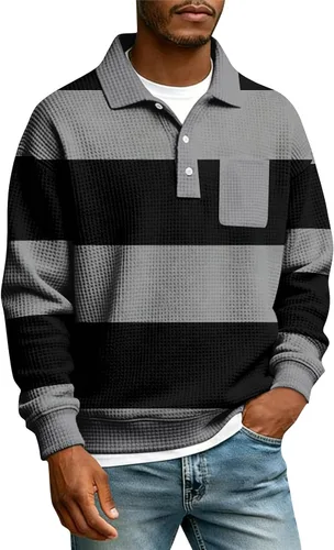 Vista 29 de Camisas de manga larga con botones a cuadros para hombre, con cuello de manga larga, estilo casual, elegante, a cuadros