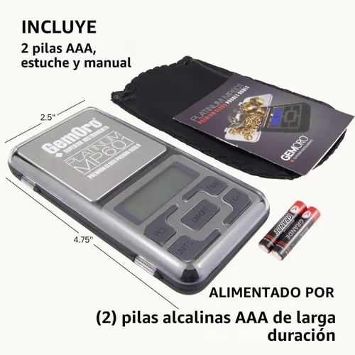 Vista 6 de GemOro Platinum MP601 - Báscula de joyería Báscula de cocina de bolsillo de clase premium Herramienta de precisión digital Lectura y precisión