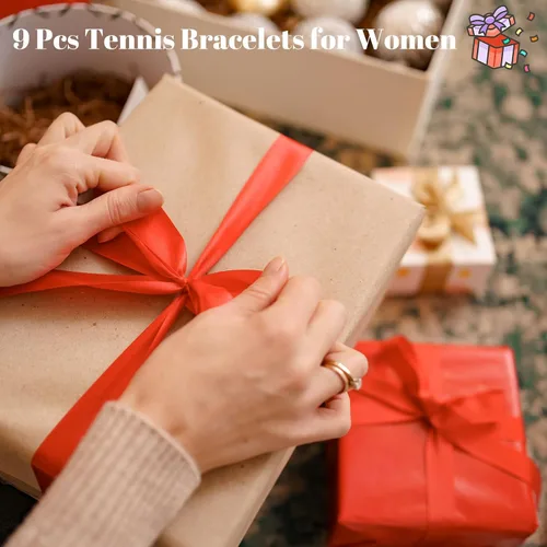 Vista 6 de Long tiantian 9 Pcs Tennis Bracelets for Women 9K Gold Plated Cubic Zirconia Classic Gold Bracelets for Women Dainty Tennis Bracelet Pack Fashion