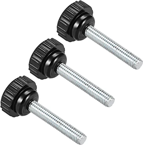 Vista 13 de Perillas de sujeción moleteadas, rosca macho M4 x 0.630 in, cabeza de 0.630 in, pomos de plástico termoestable para tornillo de pulgar negro