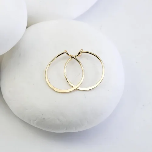 Vista 118 de Aretes de aro finos martillados, elegantes plata esterlina geométrica sólida, relleno de oro y relleno de oro rosa; para mujer por Lotus Stone