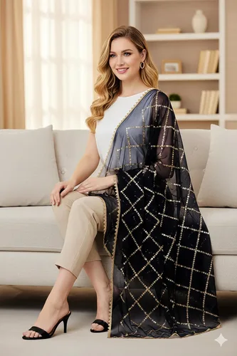 Vista 3 de Chandrakala Dupatta de gasa para mujer, chal bufanda envolvente Chunni (D238-P)