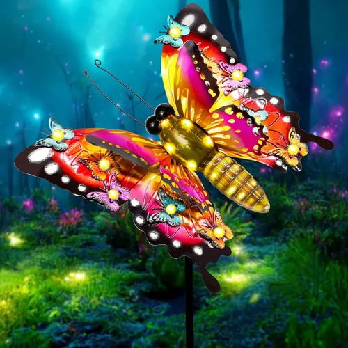 Vista 8 de ANGMLN Luces solares de jardín, decoración de jardín de mariposa para exteriores, luces decorativas de metal grandes de 41 pulgadas, mariposa