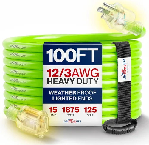 Vista 15 de Cable de extensión SJT de 12/3 300 V con luz LED para uso en interiores y exteriores con enchufe con iluminación LED Amarillo