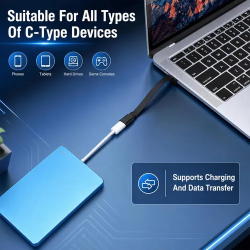 Vista 4 de Xthrotsenk 2 cables de extensión USB-C de 90 grados, plano de 4 pulgadas, macho a hembra, USB C a USBC en ángulo recto, cable de carga USBC de 3.9