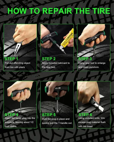 Vista 5 de Kit de reparación de neumáticos de 20 piezas – El kit de enchufe de neumático plano incluye herramientas ergonómicas de mango en T con agarre