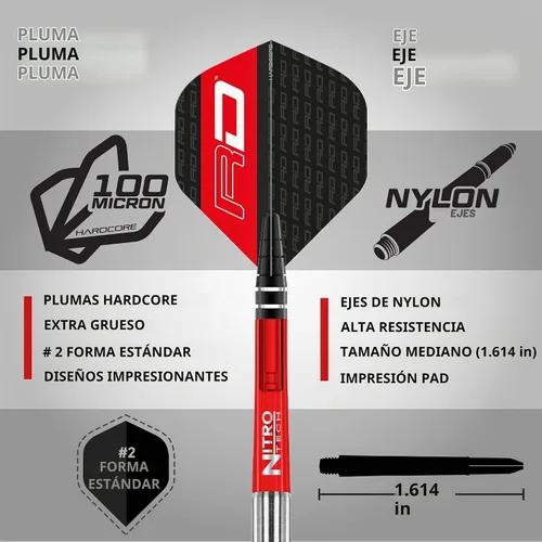 Vista 3 de RED DRAGON Juego de dardos de tungsteno Javelin Black de 24 g con plumas y espigas