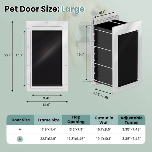 Vista 4 de Puerta de perro 3 solapas, puerta de plástico para perro para pared, puerta grande para perros, puerta de perro para paredes interiores