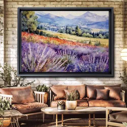 Vista 5 de Fields of Lavender, Watercolor Provence Landscape and Lavender Field - Watercolor Painting of Serene Beauty