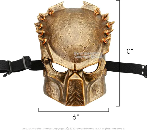 Vista 3 de Munetoshi Depredador Alien Máscara Hunter Guerrero Scifi Acción Película Cómic Cosplay Bronce Negro