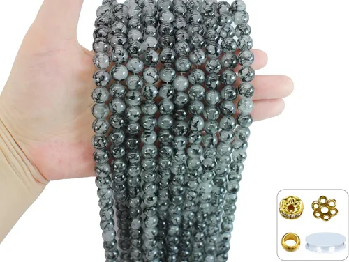 Vista 13 de Cuentas de vidrio de 0.157 pulgadas a granel para hacer joyas, 4700 piezas redondas de cuentas de jade de imitación para pulseras y pulseras