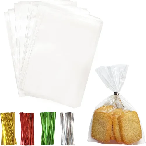 Vista 8 de QOIUSO 100 piezas de bolsas de celofán transparentes: bolsas de celofán de 10x14 pulgadas con lazos para embalar dulces, galletas y regalos, bolsas