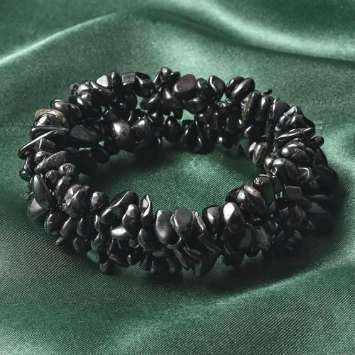 Vista 5 de SHOP LC DELIVERING JOY Pulsera de chips de turmalina negra para mujer, joyería elástica, regalos de cumpleaños, Gema, Turmalina