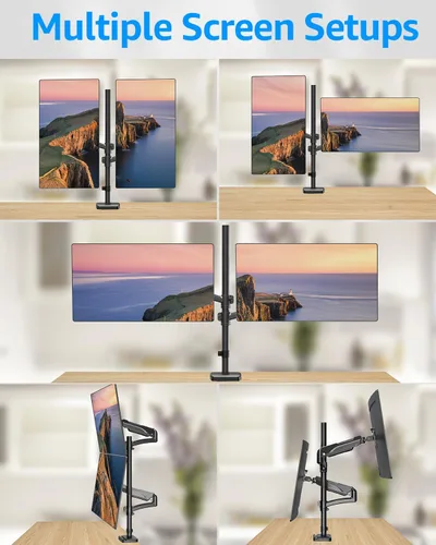 Vista 7 de MOUNTUP Soporte vertical para monitor dual con capacidad para 4.4-17.6 libras, soporte de monitor apilado de hasta 32 pulgadas con brazo de resorte