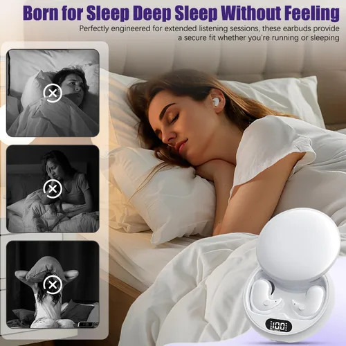 Vista 2 de Audífonos para dormir, auriculares inalámbricos invisibles, pantalla LED de ajuste cómodo para dormir, trabajar, senderismo (blanco)