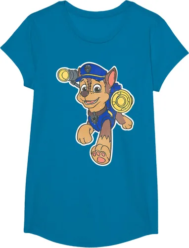 Vista 85 de Paw Patrol Chase Character Patch - Camiseta negra de manga corta con cuello redondo y ajuste clásico, talla S Negro