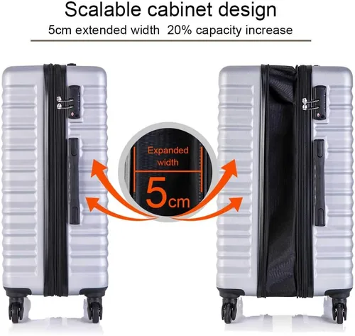 Vista 2 de Juego de equipaje de 4 piezas juegos de equipaje ABS rígido con bloqueo TSA con ruedas giratorias de viaje plateado