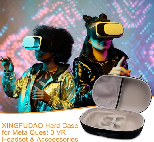 Vista 7 de XINGFUDAO Funda de transporte para auriculares Meta Quest 3 VR y controlador de juegos, Meta Quest 3 funda de transporte con espacio