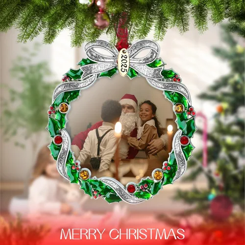 Vista 5 de Adorno de Árbol de Navidad Marco de Fotos Colgante de Metal Pendiente Festivo de 6.35 cm Adorno Decorativo de Mascotas, Primera Navidad del Bebé