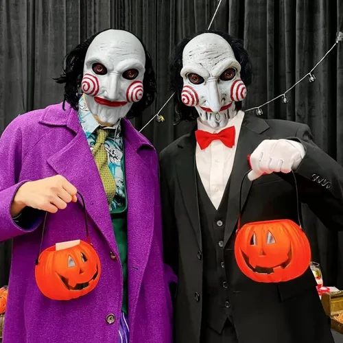 Vista 6 de Máscara de rompecabezas, disfraz de Billy The Puppet para adultos, máscara de cabeza completa de Halloween