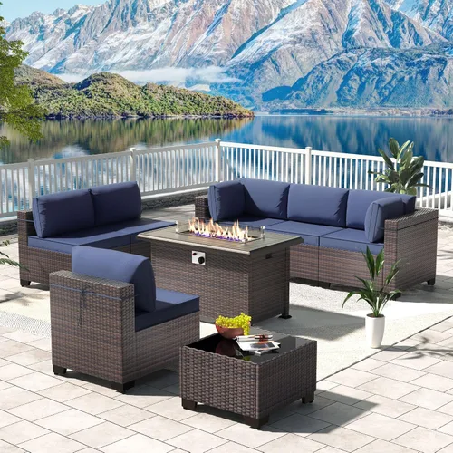 Vista 13 de Kullavik - Juego de muebles para exterior de 6 piezas con sofá modular de ratán de polietileno, color negro