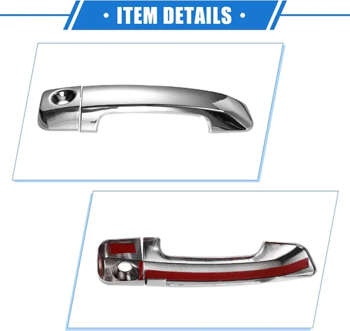 Vista 5 de Kit de cubierta para manija de puerta de auto, compatible con Toyota Tundra 2007-2018, plástico duradero tono plateado
