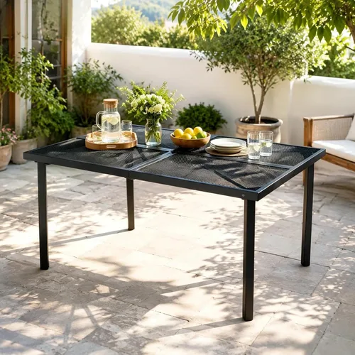 Vista 8 de 60" Round Outdoor Patio Table for 8, Metal Black Dining Table with Adjustable Umbrella Hole, Garden, Backyard & Deck Bistro Table