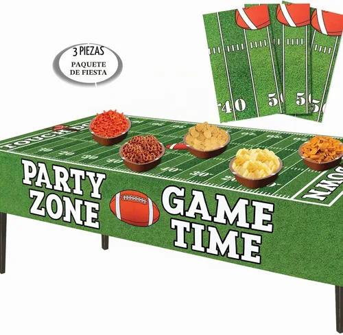 Vista 4 de AnapoliZ Mantel de fútbol de plástico Paquete de 3 piezas (54 pulgadas de ancho x 72 pulgadas de largo) Mantel rectangular para mesa de día