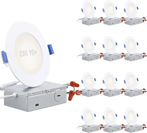 Vista 16 de TORCHSTAR Serie Básica - Paquete de 12 luces LED empotrables ultradelgadas de 3 pulgadas con caja de conexiones, CRI90, aluminio